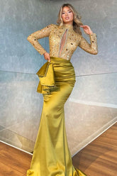 Yellow high neck beaded mermaid evening dress