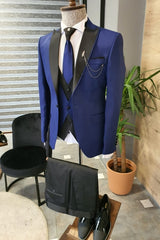 Royal Blue Peaked Lapel Three-Piece Fashion Prom Suit