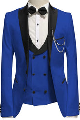 Royal Blue Peaked Lapel Three-Piece Snug Fit Prom Attire