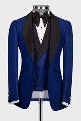 Royal Blue Shawl Collar Three-Piece Groom's Wedding Ensemble