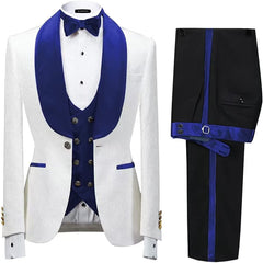 Royal Blue Shawl Collar Three-Piece New Jacquard Wedding Ensemble
