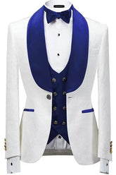 Royal Blue Shawl Collar Three-Piece New Jacquard Wedding Ensemble