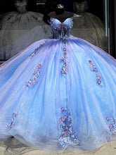 Royal Blue Sweetheart Sleeveless 3D Floral Applique Tulle Ball Gown Quinceanera Dress