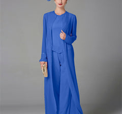 Chiffon Long Sleeves Mother Of The Bride Pantsuits With Jacket Sequins