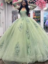 Sage Green Sweetheart Detachable Long Sleeve Feather Bow Ball Gown Quinceanera Gown