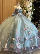 Sage Green Sweetheart Sleeveless 3D Floral Applique Beaded Ball Gown Quinceanera Dress