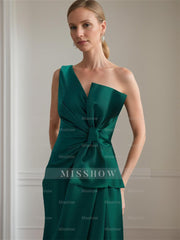 Satin Floor-Length Sleeveless One-Shoulder Bow Gown for the Mother of the Bride