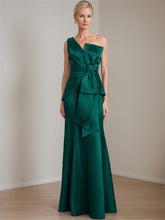 Satin Floor-Length Sleeveless One-Shoulder Bow Gown for the Mother of the Bride