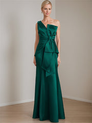 Satin Floor-Length Sleeveless One-Shoulder Bow Gown for the Mother of the Bride