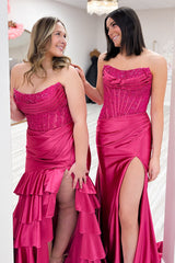 Satin Mermaid Prom Dress with Sequins in Blush - Strapless and Tiered