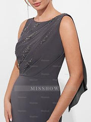 Scoop Neck Sheath/Column Dress for Mothers of the Bride & Groom with Beading and Side Split