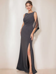 Scoop Neck Sheath/Column Dress for Mothers of the Bride & Groom with Beading and Side Split