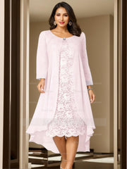 Scoop Neck Tea-Length A-Line Princess Gowns for the Mother of the Bride