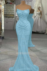 Sequin Strapless Sleeveless Long Mermaid Formal Dress With Pleated