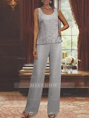 Sequined Chiffon Pantsuits for the Mother of the Bride with Jacket