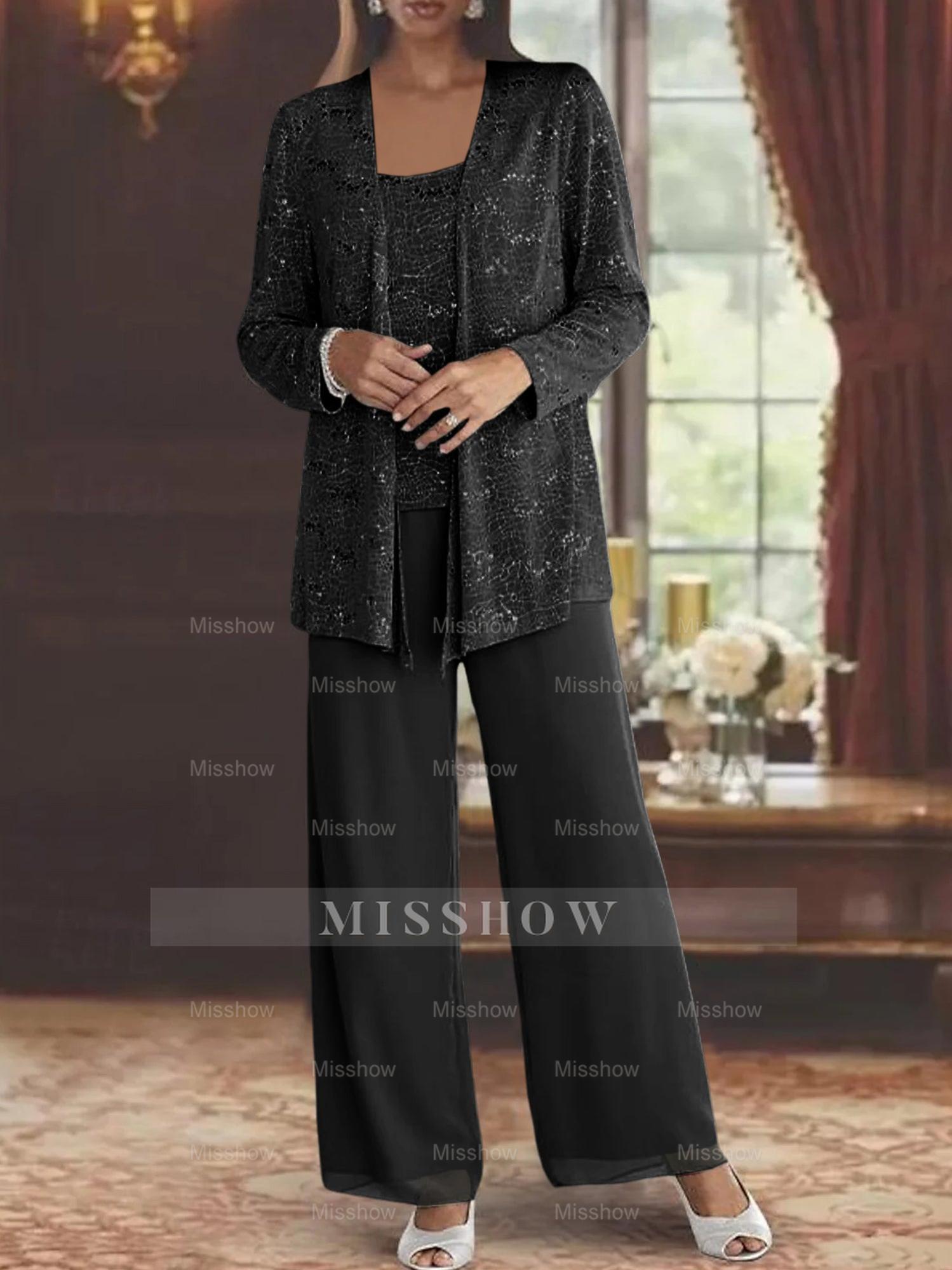 Sequined Chiffon Pantsuits for the Mother of the Bride with Jacket
