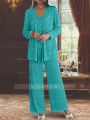 Sequined Chiffon Pantsuits for the Mother of the Bride with Jacket