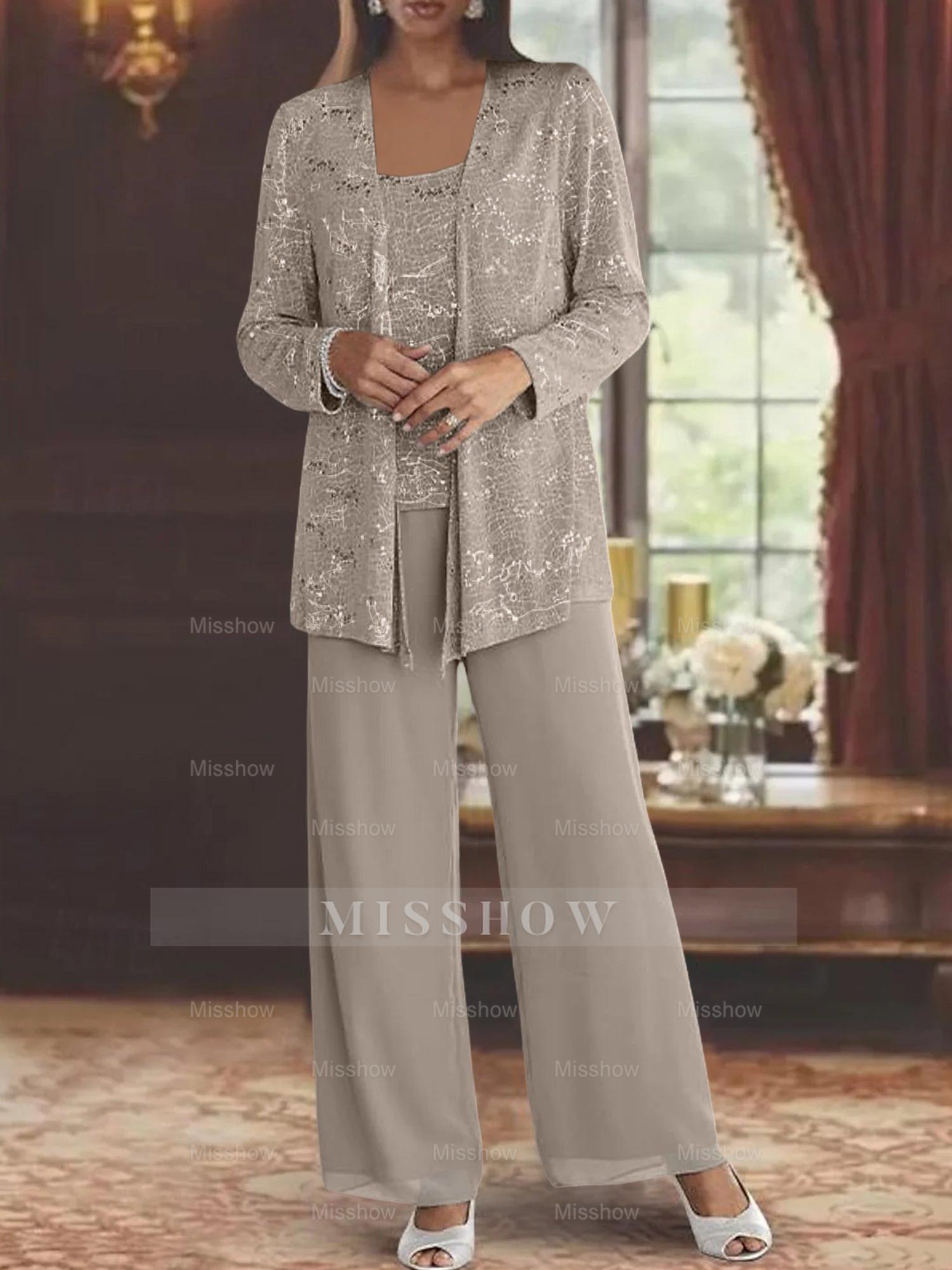 Sequined Chiffon Pantsuits for the Mother of the Bride with Jacket