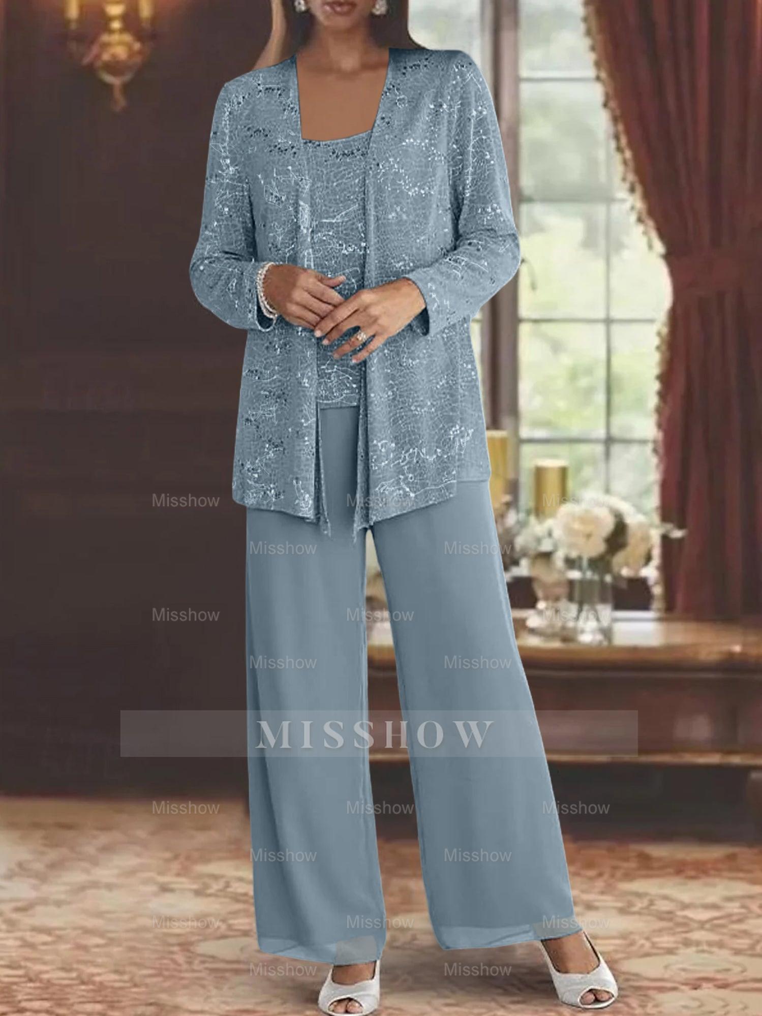 Sequined Chiffon Pantsuits for the Mother of the Bride with Jacket