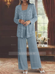Sequined Chiffon Pantsuits for the Mother of the Bride with Jacket
