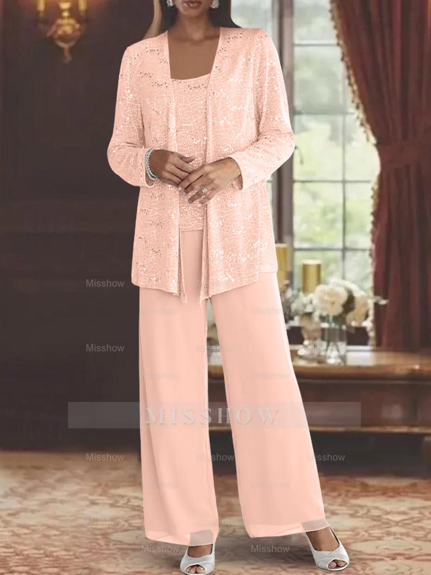 Sequined Chiffon Pantsuits for the Mother of the Bride with Jacket