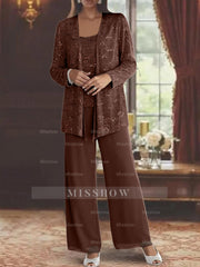 Sequined Chiffon Pantsuits for the Mother of the Bride with Jacket