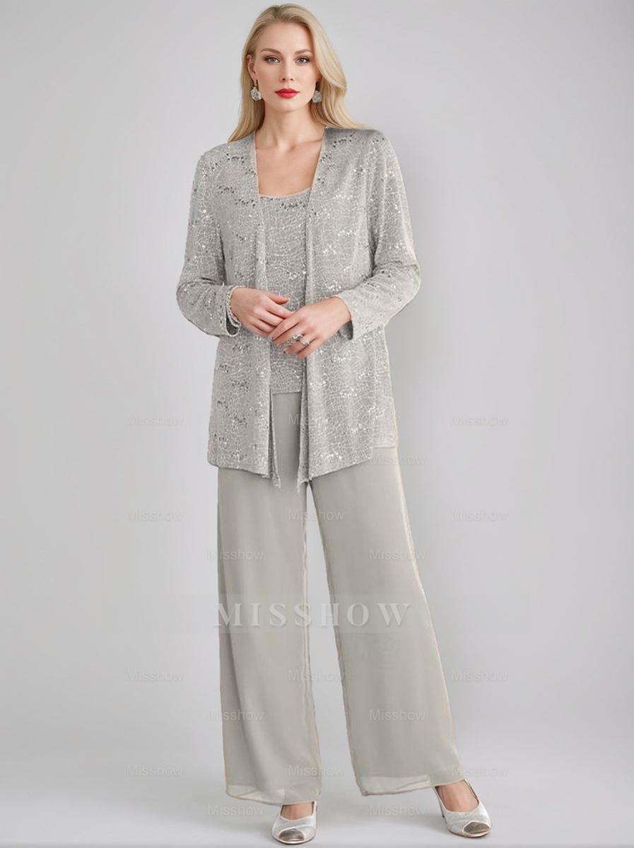 Sequined Chiffon Pantsuits for the Mother of the Bride with Jacket