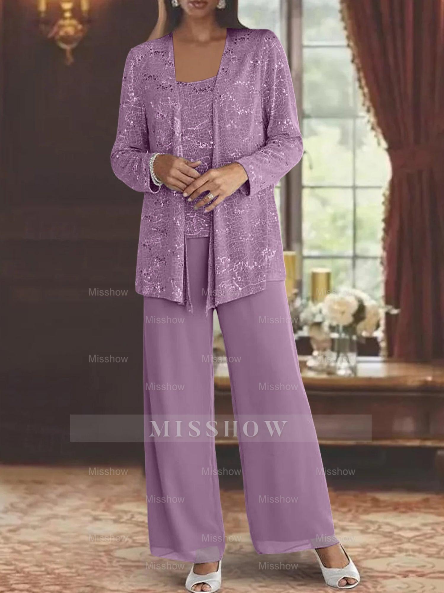 Sequined Chiffon Pantsuits for the Mother of the Bride with Jacket