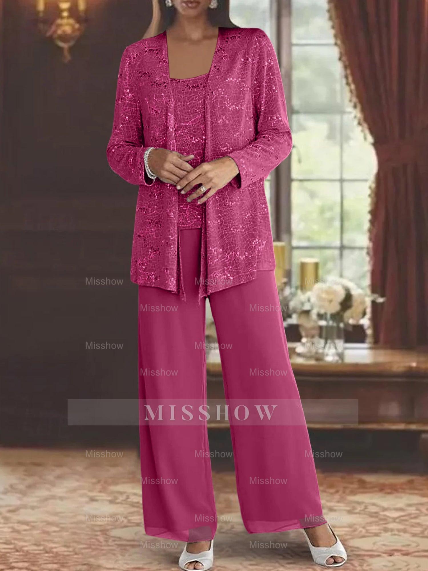 Sequined Chiffon Pantsuits for the Mother of the Bride with Jacket