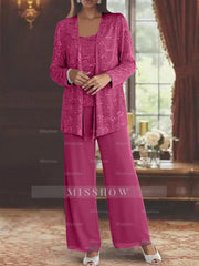 Sequined Chiffon Pantsuits for the Mother of the Bride with Jacket