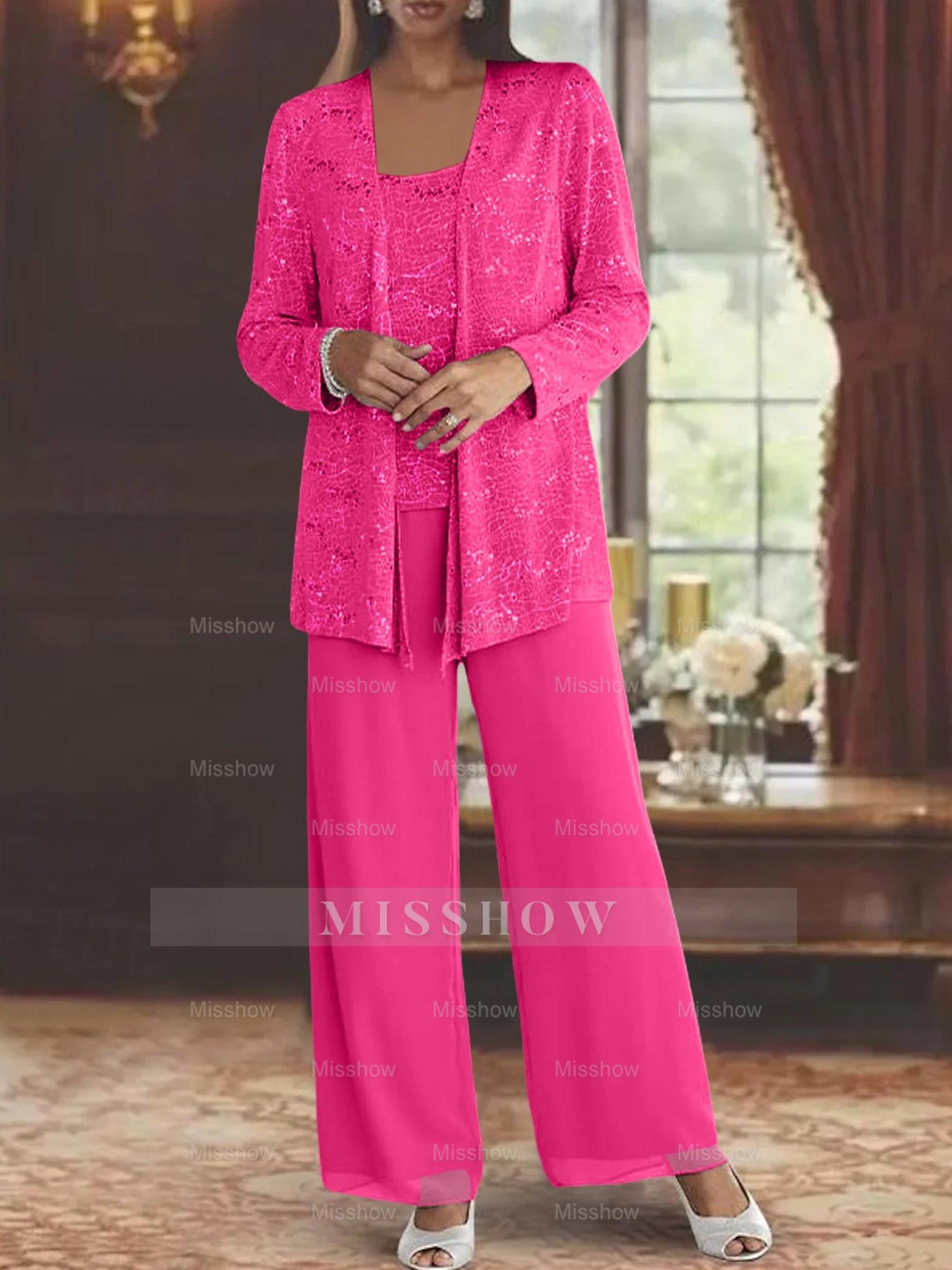 Sequined Chiffon Pantsuits for the Mother of the Bride with Jacket