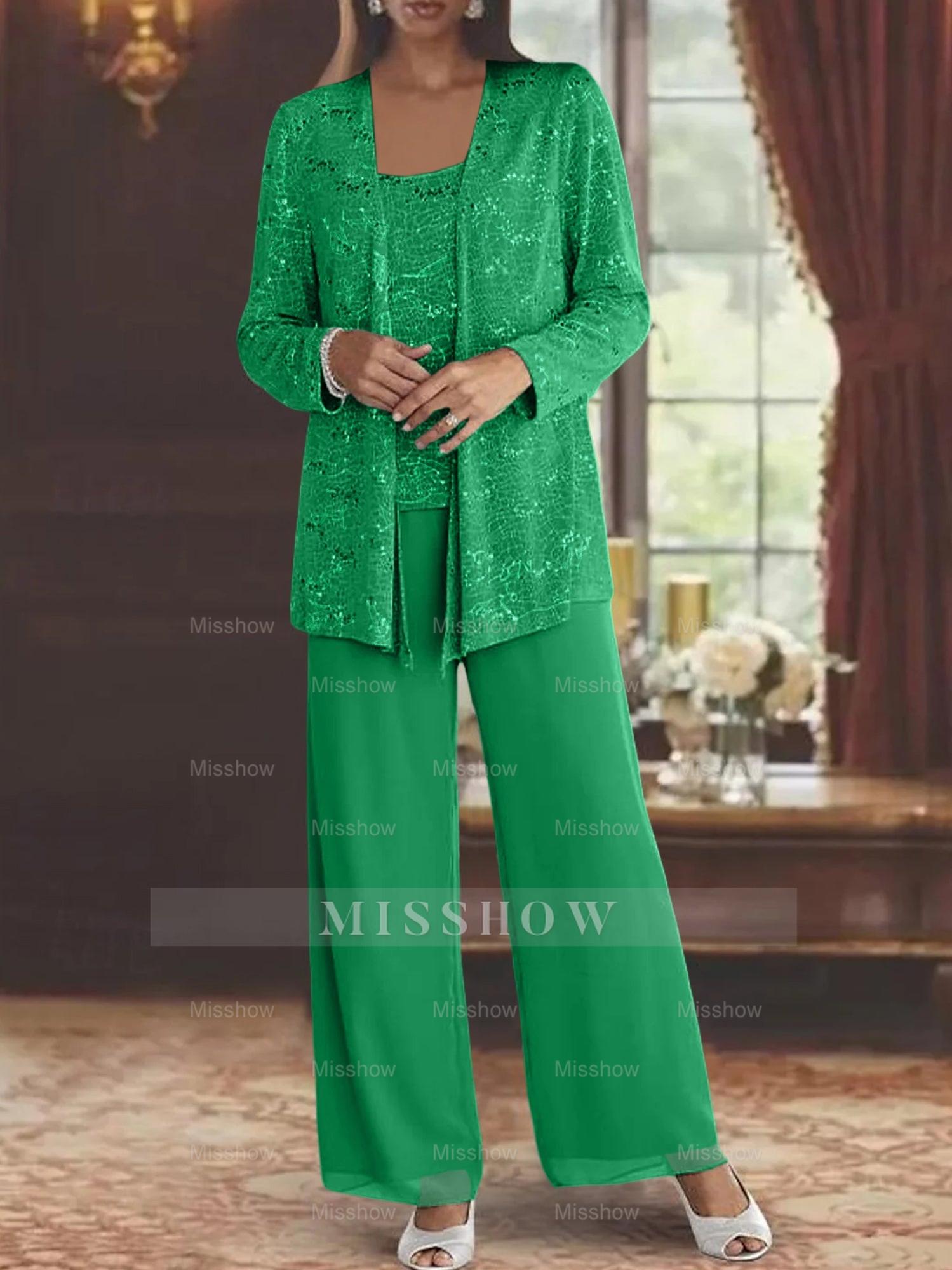 Sequined Chiffon Pantsuits for the Mother of the Bride with Jacket