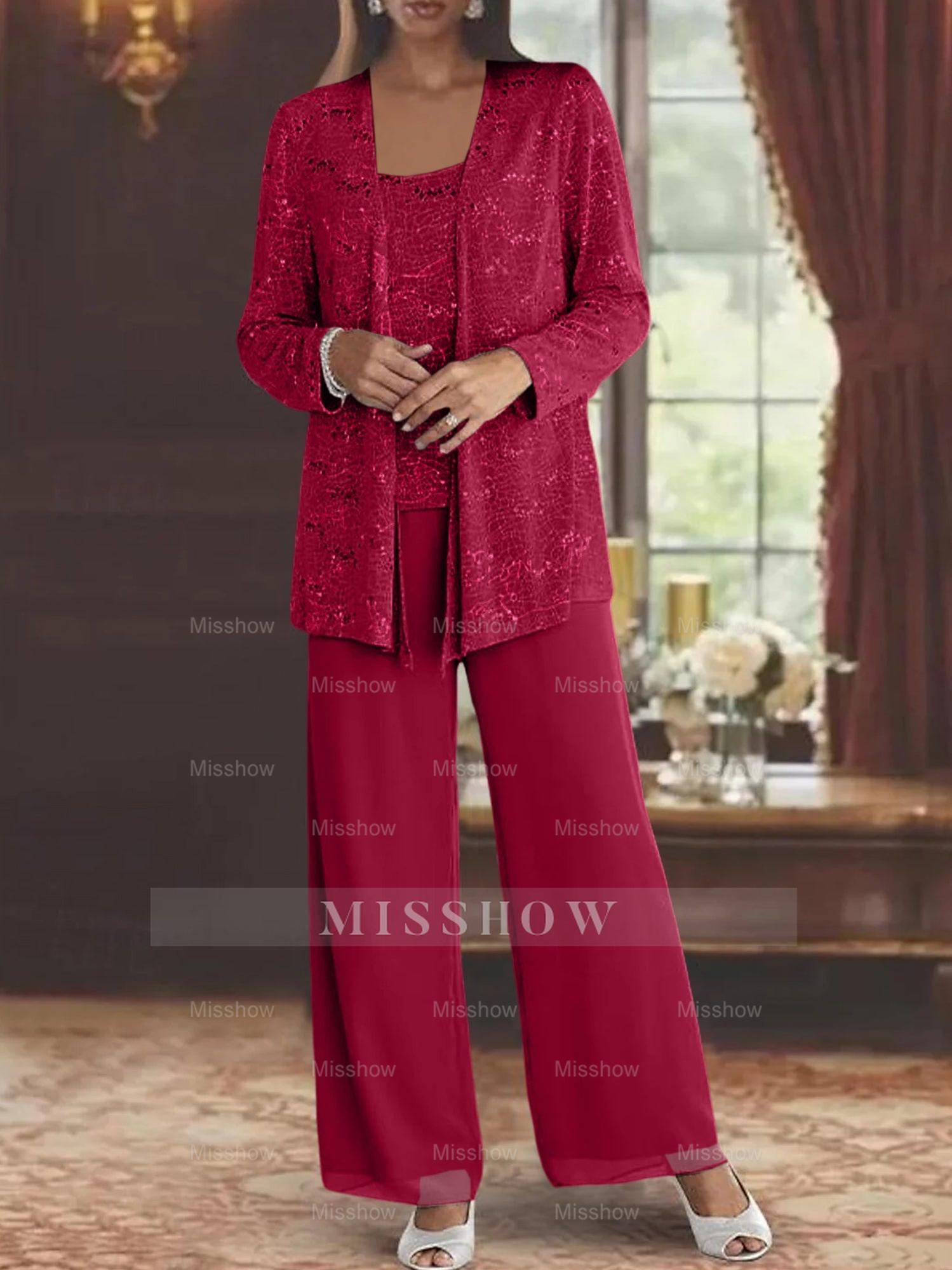 Sequined Chiffon Pantsuits for the Mother of the Bride with Jacket