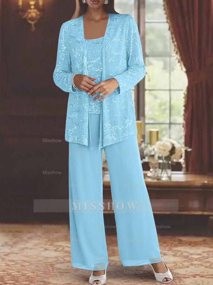 Sequined Chiffon Pantsuits for the Mother of the Bride with Jacket
