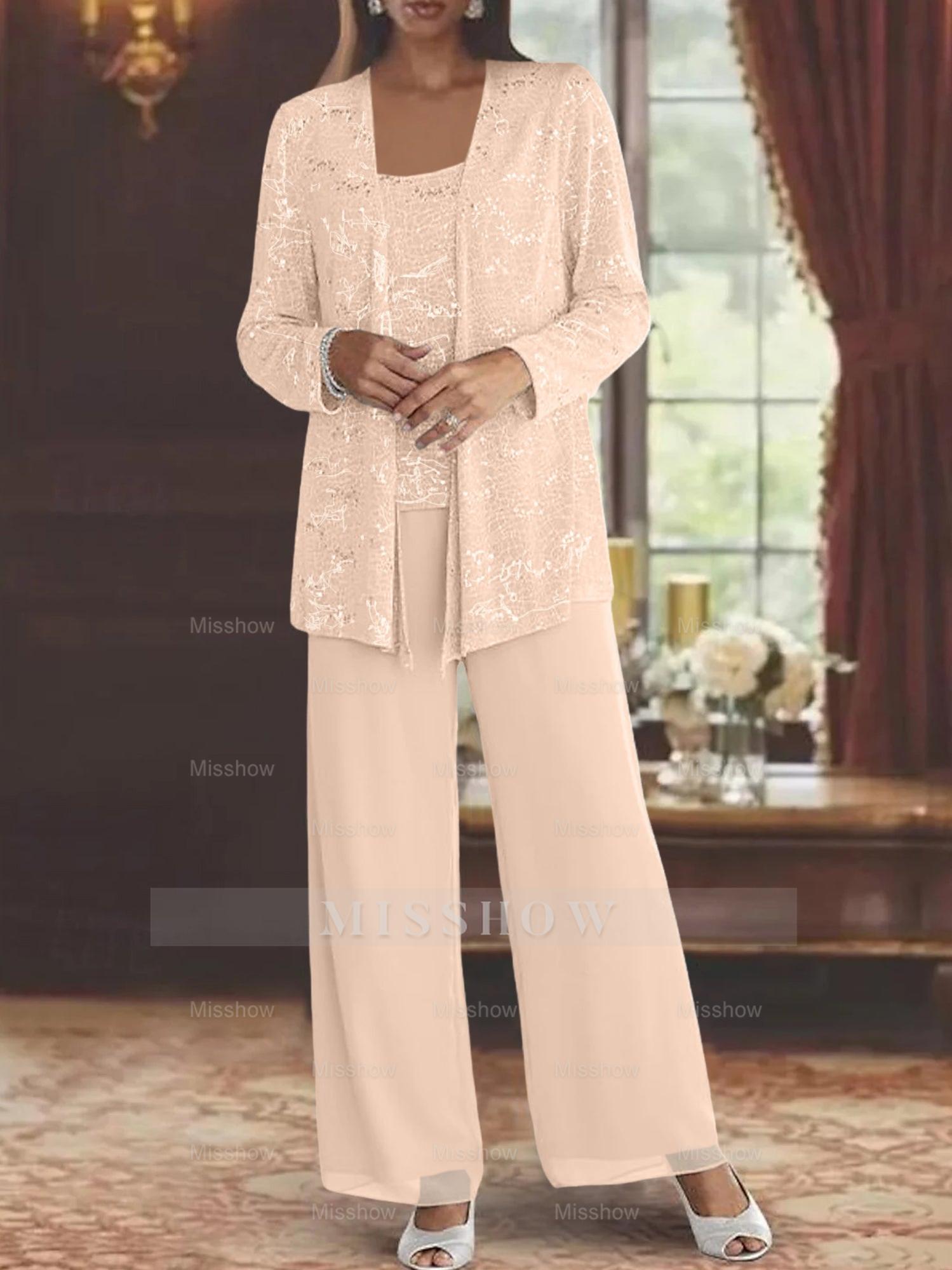 Sequined Chiffon Pantsuits for the Mother of the Bride with Jacket