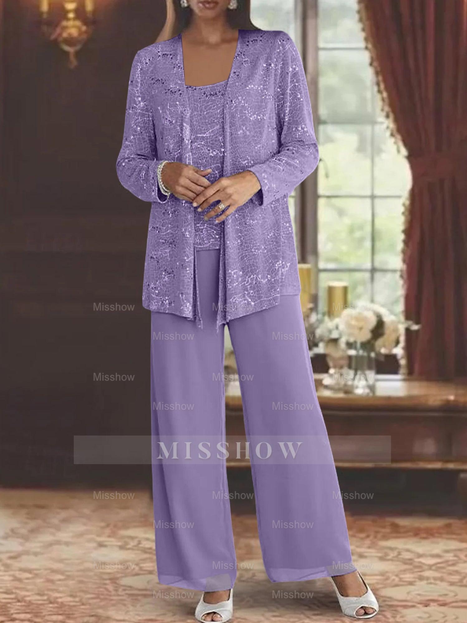 Sequined Chiffon Pantsuits for the Mother of the Bride with Jacket