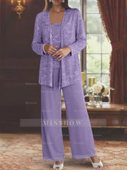 Sequined Chiffon Pantsuits for the Mother of the Bride with Jacket