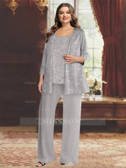 Sequined Chiffon Pantsuits for the Mother of the Bride with Jacket