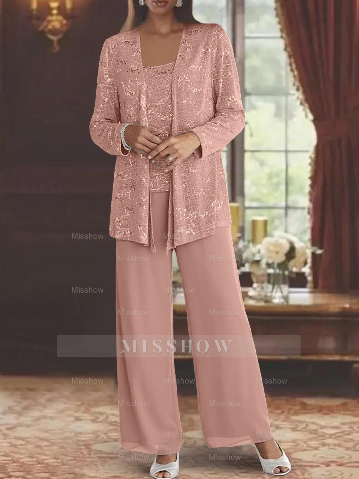 Sequined Chiffon Pantsuits for the Mother of the Bride with Jacket