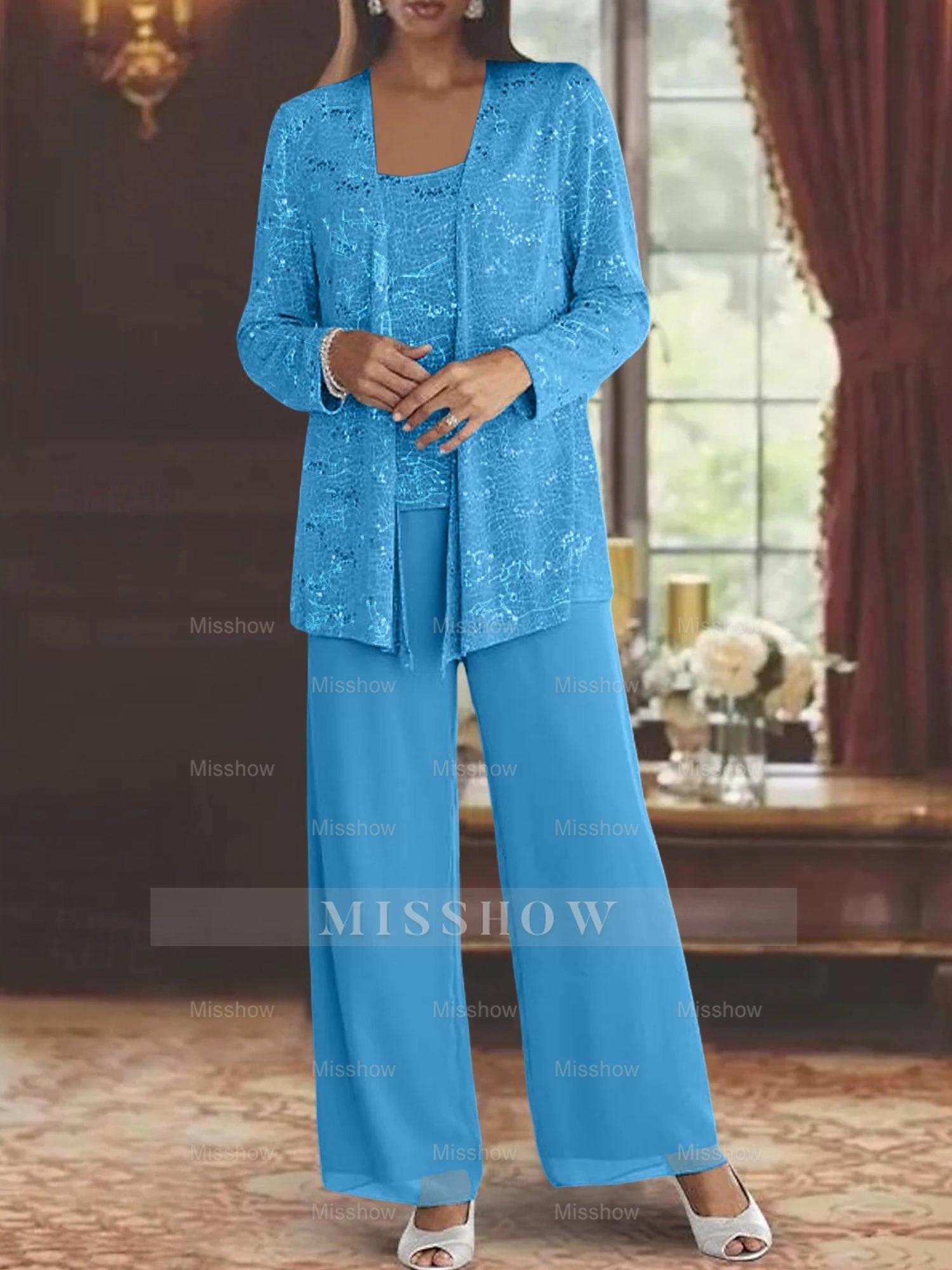 Sequined Chiffon Pantsuits for the Mother of the Bride with Jacket