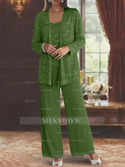 Sequined Chiffon Pantsuits for the Mother of the Bride with Jacket