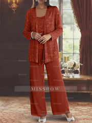 Sequined Chiffon Pantsuits for the Mother of the Bride with Jacket