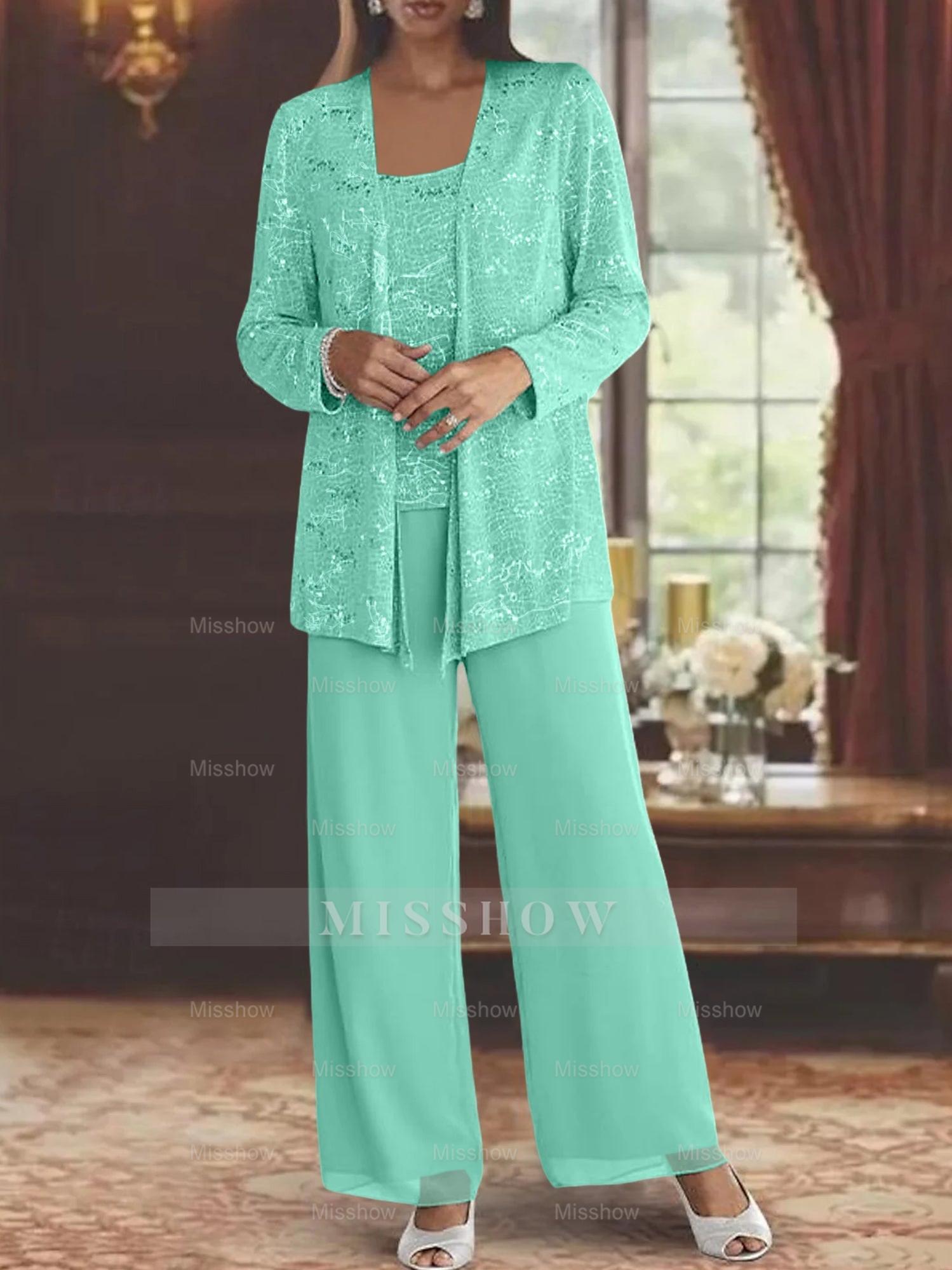 Sequined Chiffon Pantsuits for the Mother of the Bride with Jacket