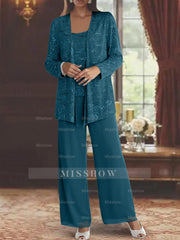 Sequined Chiffon Pantsuits for the Mother of the Bride with Jacket