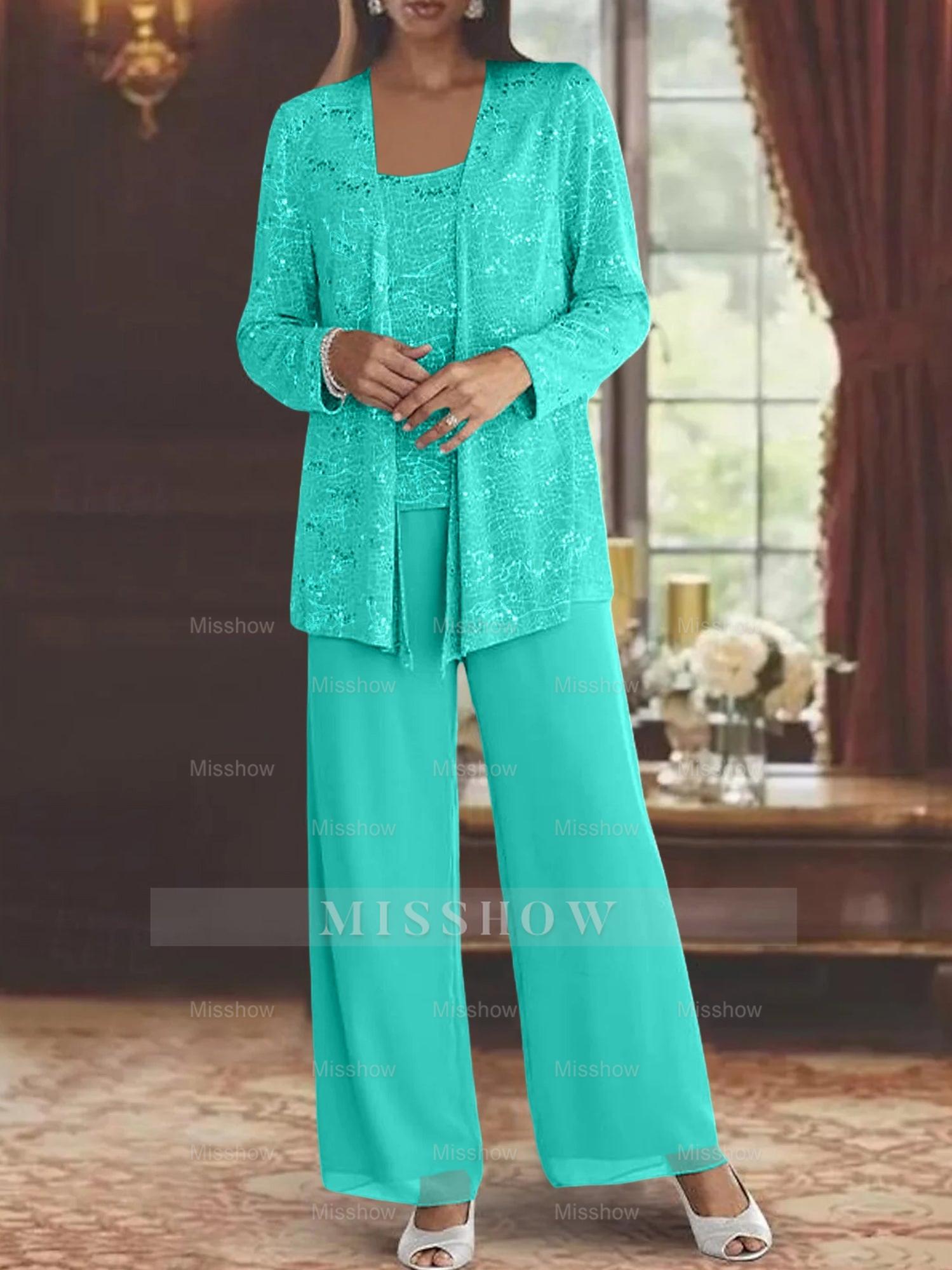 Sequined Chiffon Pantsuits for the Mother of the Bride with Jacket