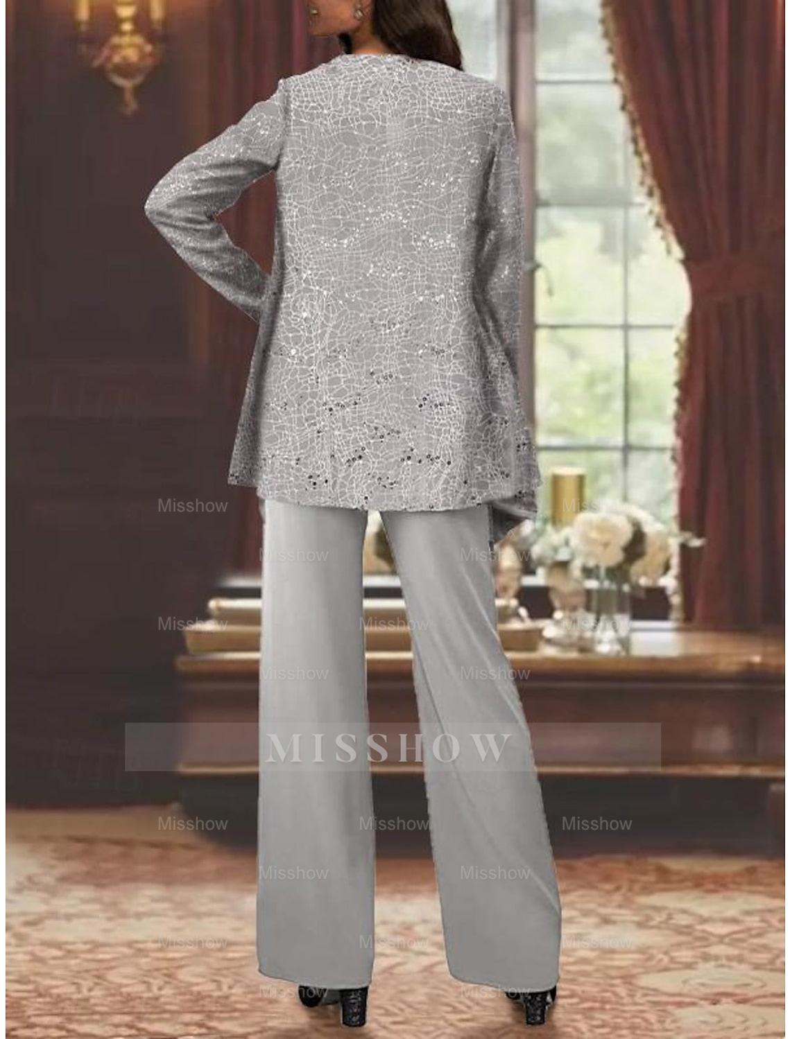Sequined Chiffon Pantsuits for the Mother of the Bride with Jacket