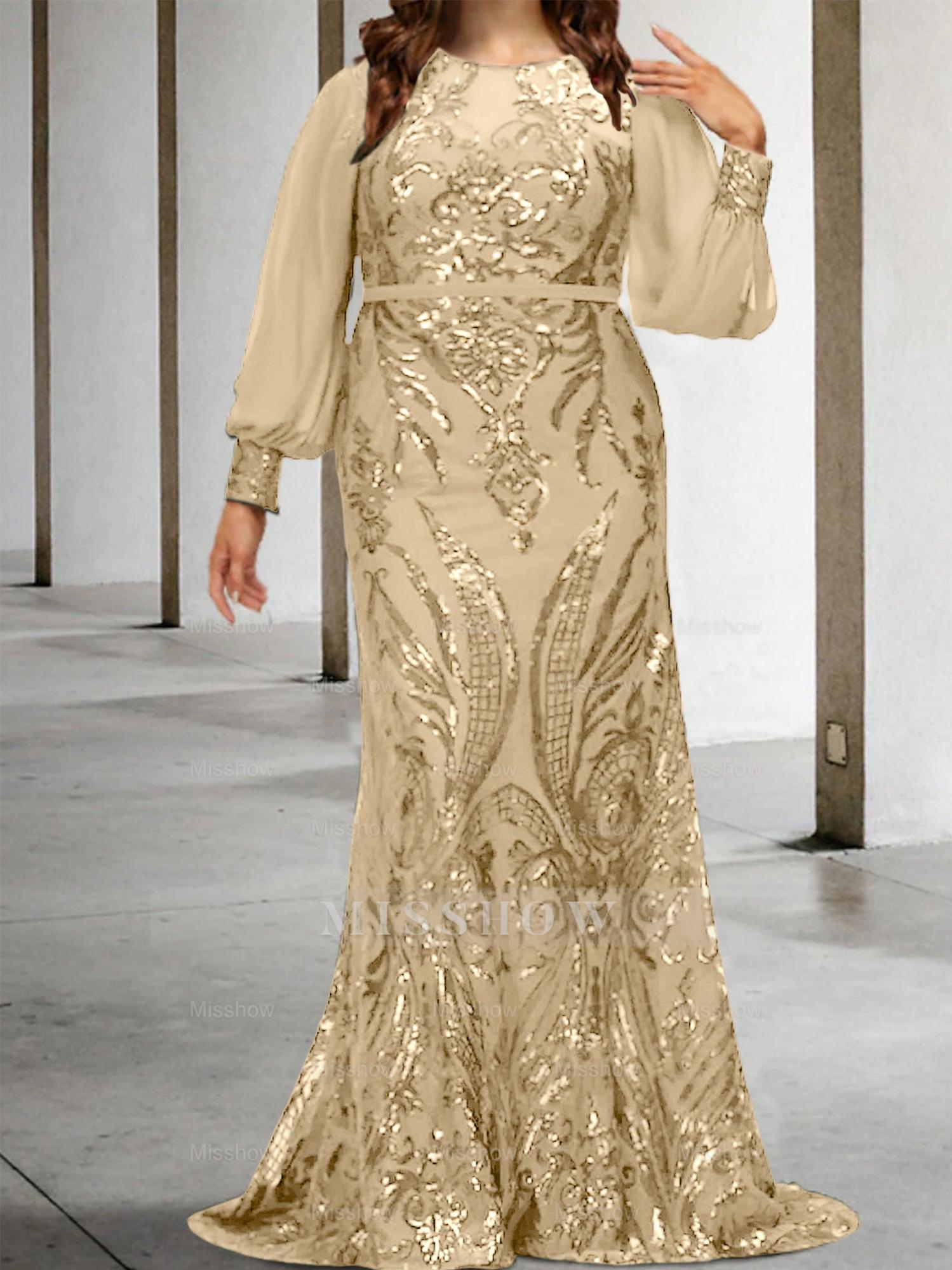 Sequined Mother of the Bride Sheath or Column Gowns
