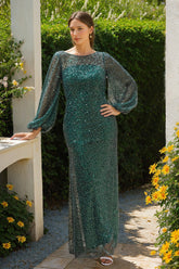 Sequined Scoop-Neck Sheath Dress with Long Sleeves for Mothers of the Bride & Groom
