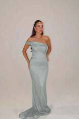 Sequins One Shoulder Sleeveless Long Mermaid Formal Dress With Pleated