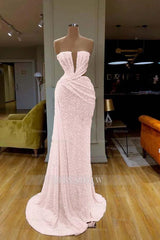 Sequins Sleeveless Gorgeous White Strapless Formal Dress With Pleated Online